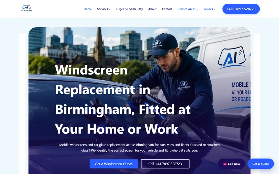 AI Auto Glass website on desktop, Auto glass in Birmingham, United Kingdom