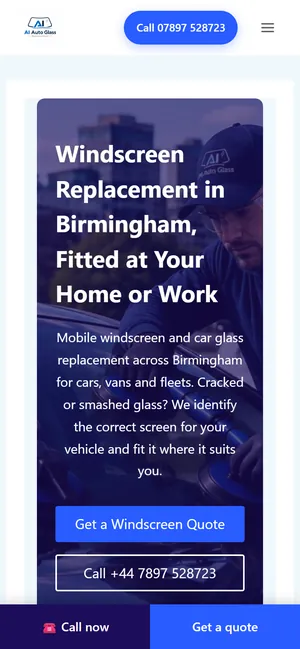 AI Auto Glass website on mobile