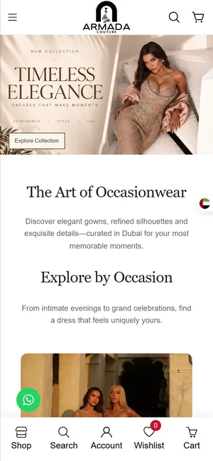 Armada Couture website on mobile