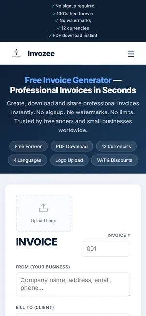 Invozee website on mobile
