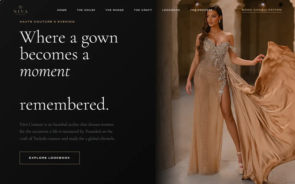 Niva Couture website on desktop, Couture and bridal in Istanbul, Turkey
