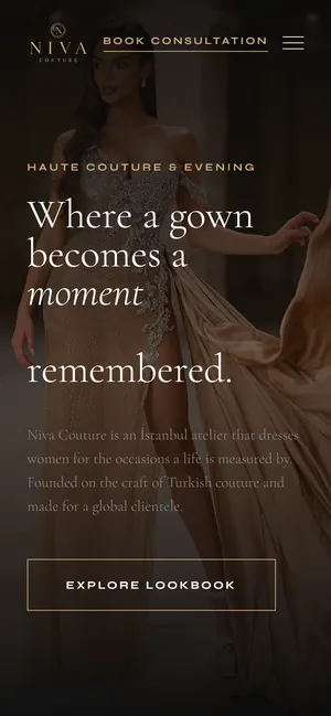 Niva Couture website on mobile
