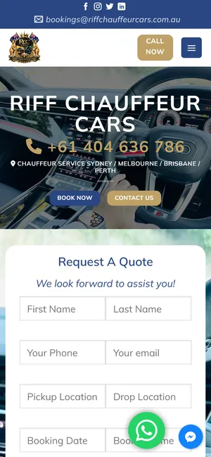 Riff Chauffeur Cars website on mobile