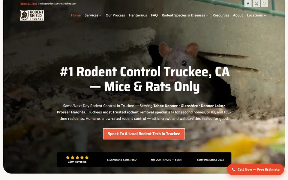 Rodent Shield Truckee website on desktop, Pest control in Truckee, California, USA