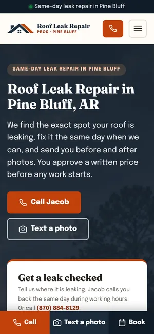 Roof Leak Repair Pros website on mobile