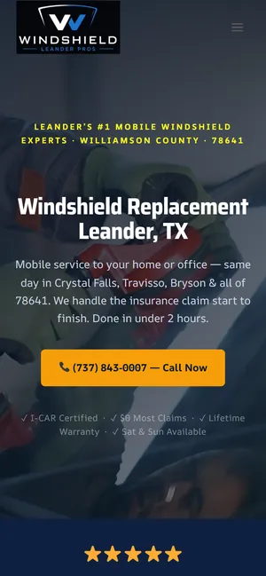 Windshield Replacement Leander website on mobile