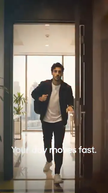 a smartwatch brand day-in-the-life demo ad, first frame